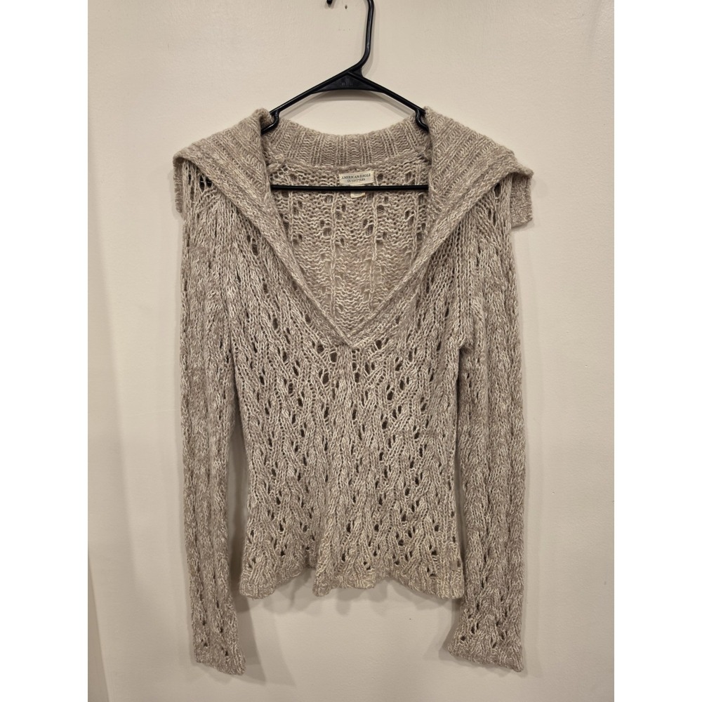 Y2K American Eagle Angora Wool‎ Blend Sweater Medium Open Knit Elena Gilbert